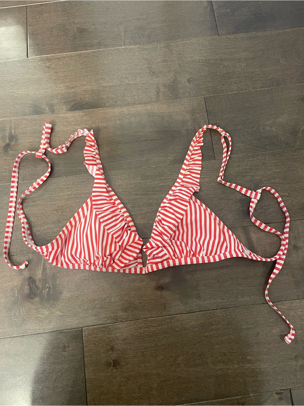 Red & White Striped Women Swim Bikini Top - medium